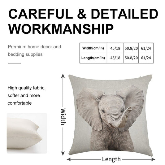 Baby Elephant - Colorful Linen Throw Pillow Cover