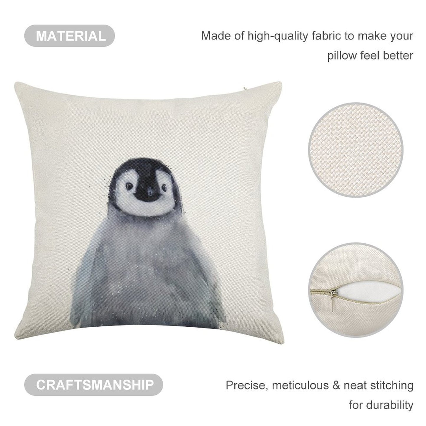 Little Penguin Linen Throw Pillow Cover