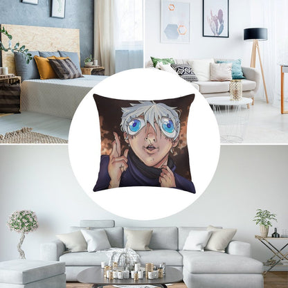 Bug Eyed Gojo Linen Throw Pillow Cover