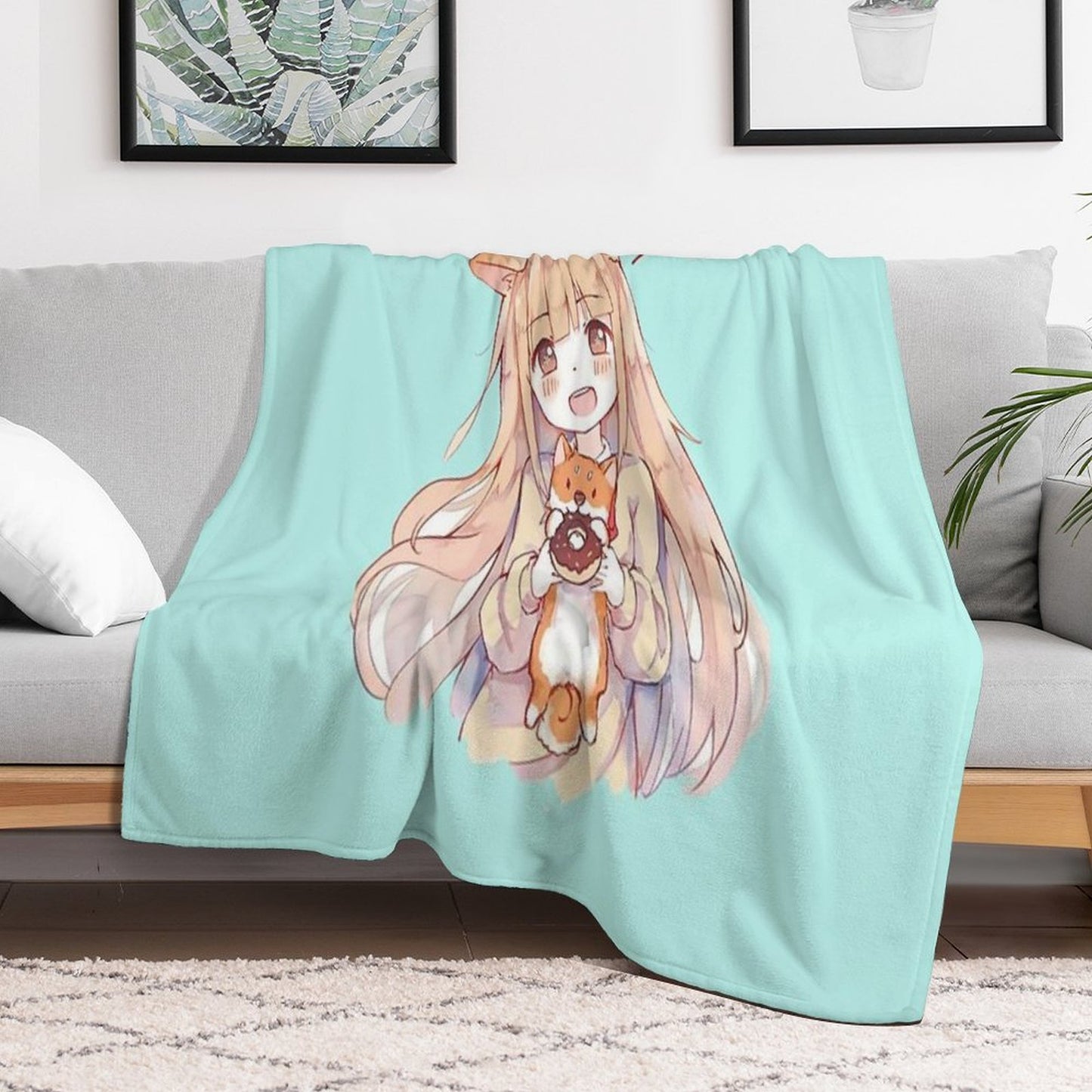 Kawaii Anime Girl Throw Blanket