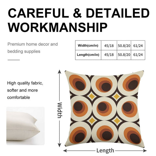 1970s Orange Mid-Century Modern Circle 1 Linen Throw Pillow Cover