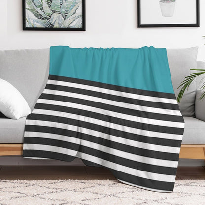 Half Striped Gray - Solid Turquoise Throw Blanket