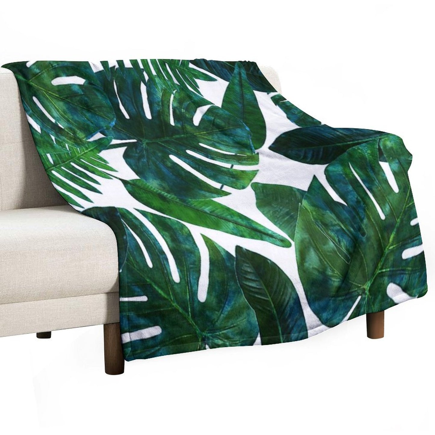 Tropical Nature Monstera Watercolor Painting, Botanical Jungle Dark Palm Illustration Throw Blanket