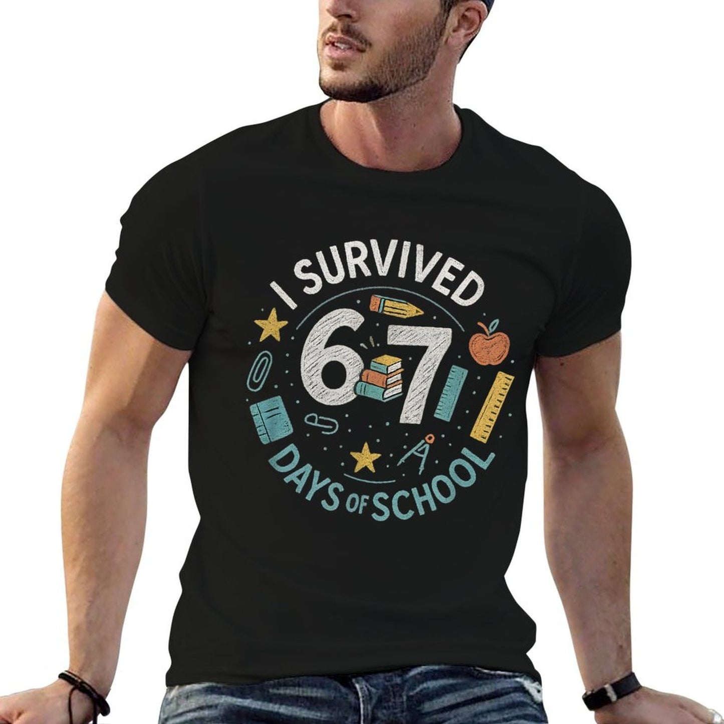 I Survived 6 7 Days of School – Funny 67 Meme Chalkboard  Relaxed-fit T-Shirt