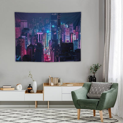 Neon City Aesthetic Tapestry