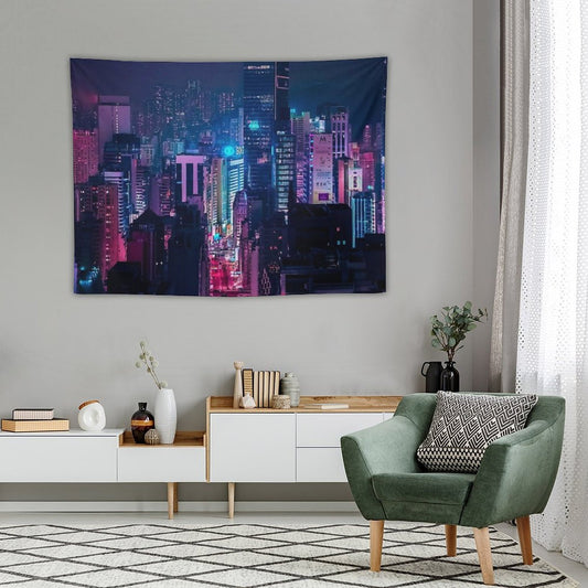 Neon City Aesthetic Tapestry