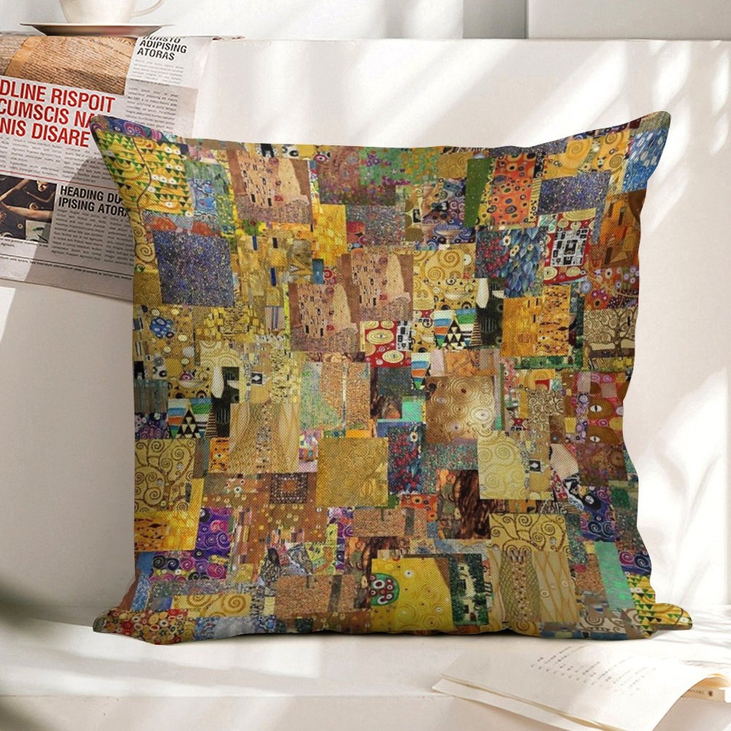 Gustav Klimt Linen Throw Pillow Cover