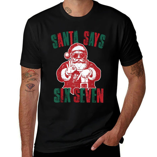 Santa Says Six Seven Funny 67 Meme Christmas Vintage Holiday  Rolled Sleeves T-Shirt