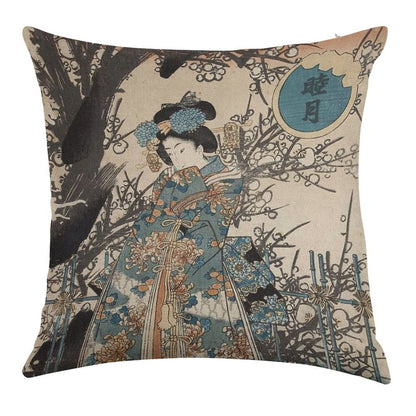 Classic Vintage Ukiyo-e Japanese Art Geisha Portrait Linen Throw Pillow Cover