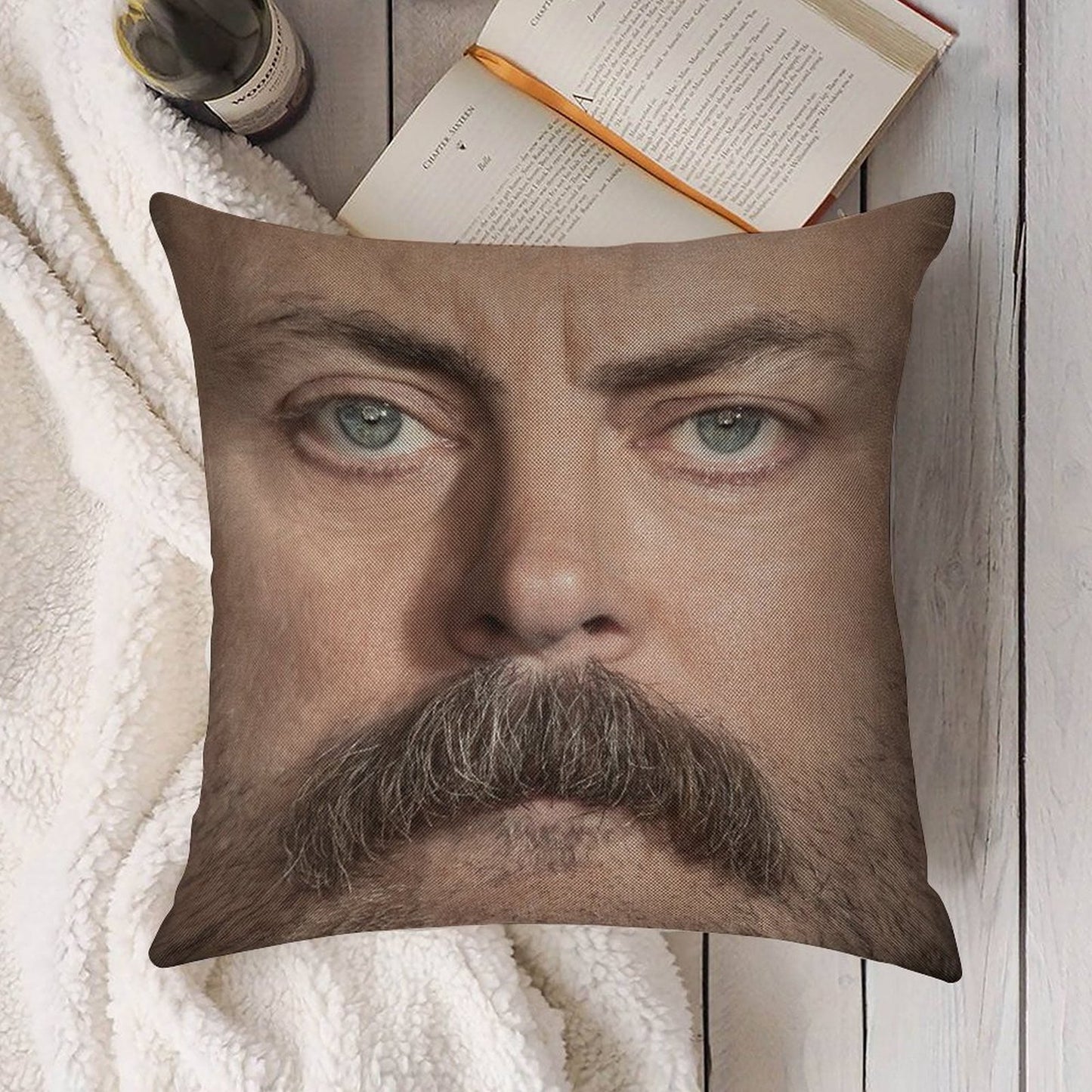 Ron Swanson  Nick Offerman Face Throw Pillow Linen Throw Pillow Cover