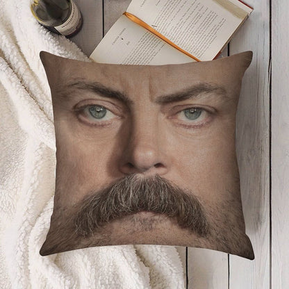 Ron Swanson  Nick Offerman Face Throw Pillow Linen Throw Pillow Cover