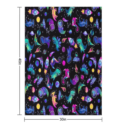 Space Dinosaur Astronauts Watercolor Pink Purple Pattern Throw Blanket
