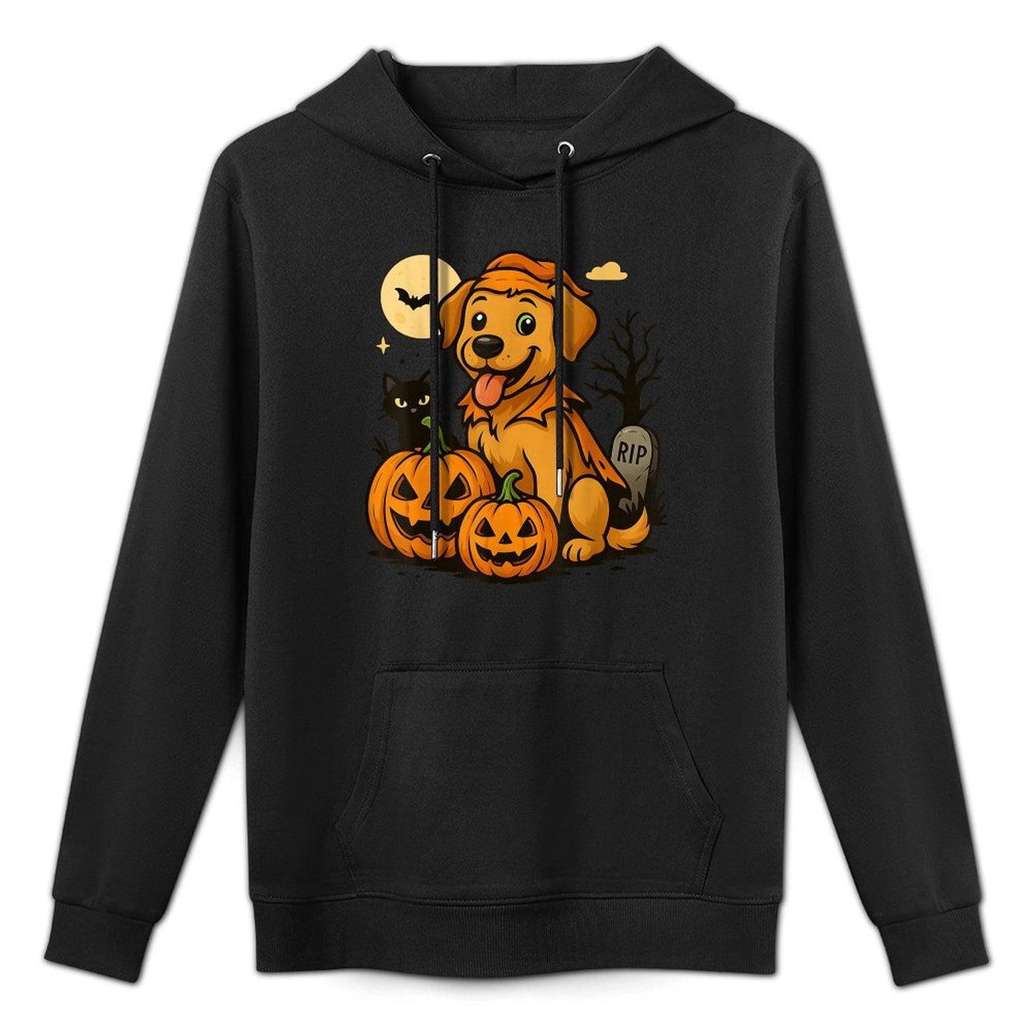 Cute Halloween Dog with Pumpkins And Black Cat Graveyard Easy Care Hoodie