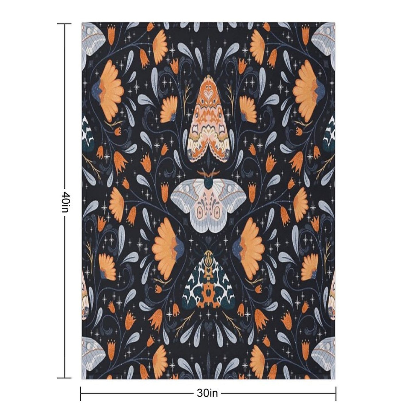 Floral Moths  Black Throw Blanket