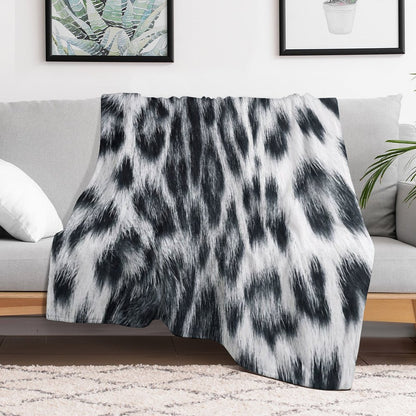 Snow Leopard Real to Life Print Throw Blanket