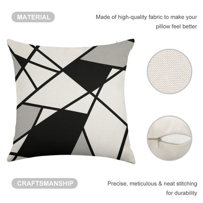 Black Modern Geometric Pattern Linen Throw Pillow Cover