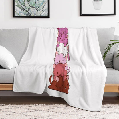 Lesbian Pride Flag Kawaii Cats Throw Blanket