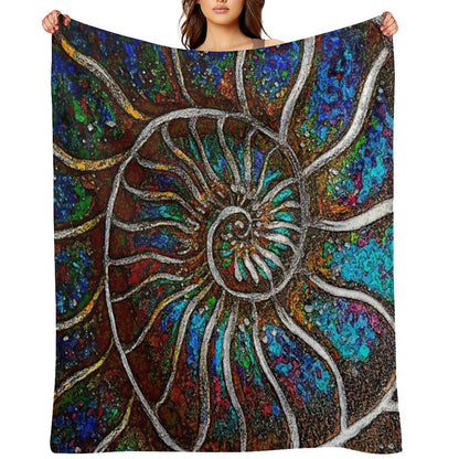 Ammonite Fossil Macro Abstract Art Throw Blanket