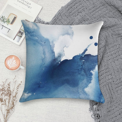 Indigo Blue Sea, Abstract Ink Painting Soft Fade-Resistant Throw Pillow