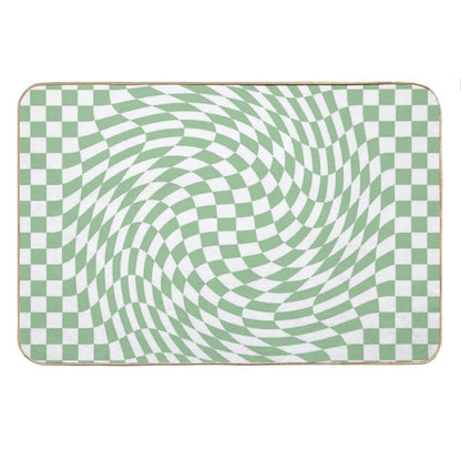 Sage Green And White Checker Warp Pattern Bath Mat
