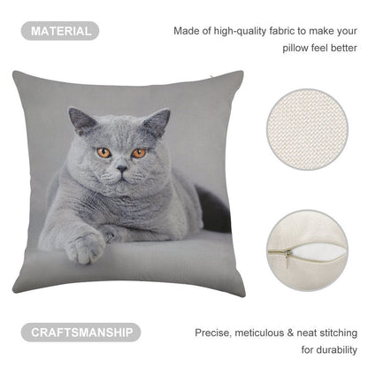 British Shorthair Cat Portrait Linen Throw Pillow Cover