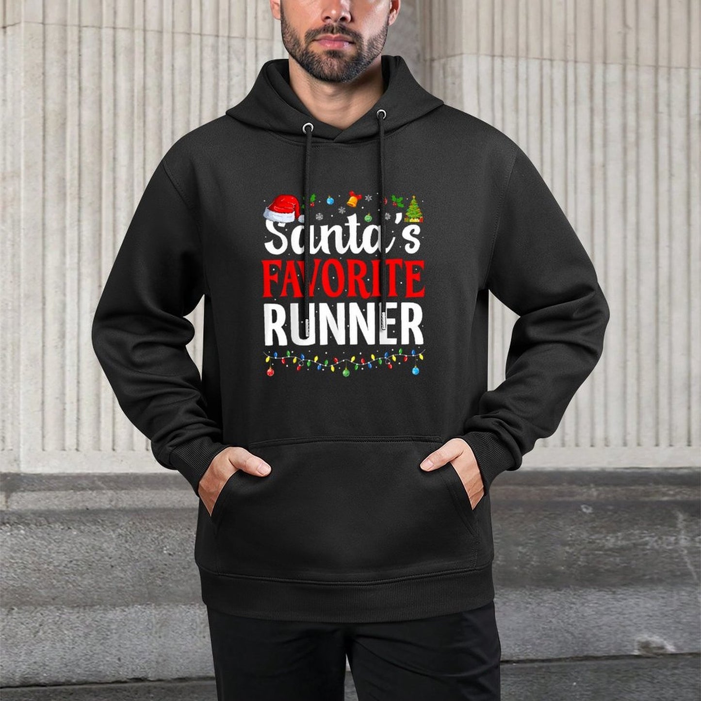 Santa’s Favorite Runner Xmas Funny Runners Christmas Running Machine Washable Hoodie