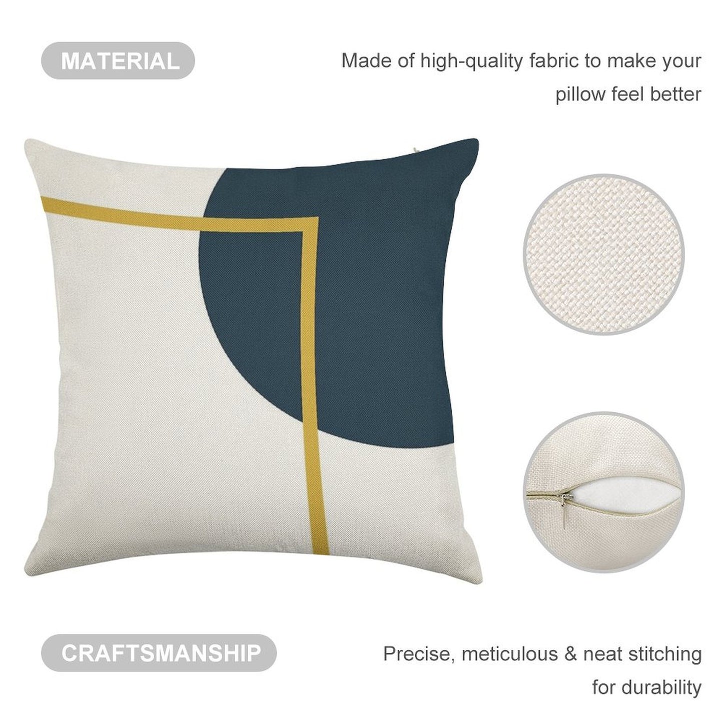Abstract Geometric Minimalist Navy Blue, Light Mustard Yellow, And White Linen Throw Pillow Cover