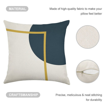 Abstract Geometric Minimalist Navy Blue, Light Mustard Yellow, And White Linen Throw Pillow Cover