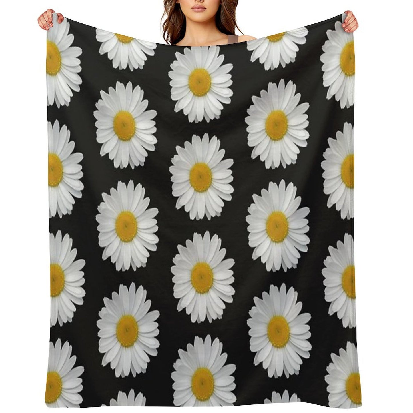 Modern Simple Elegant White Daisy Flowers on Black Throw Blanket