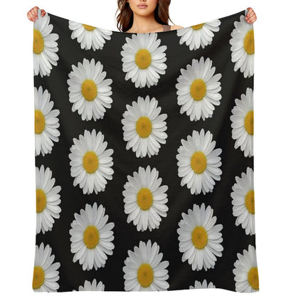 Modern Simple Elegant White Daisy Flowers on Black Throw Blanket