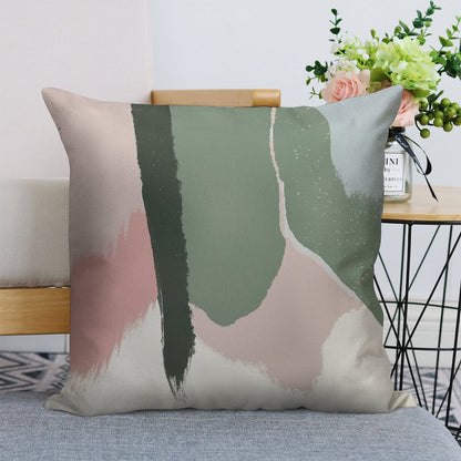 Abstract Art Paint Brush Strokes in Blush Pink & Sage Green Linen Throw Pillow Cover