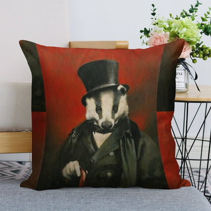 Victorian Mr Badger Linen Throw Pillow Cover