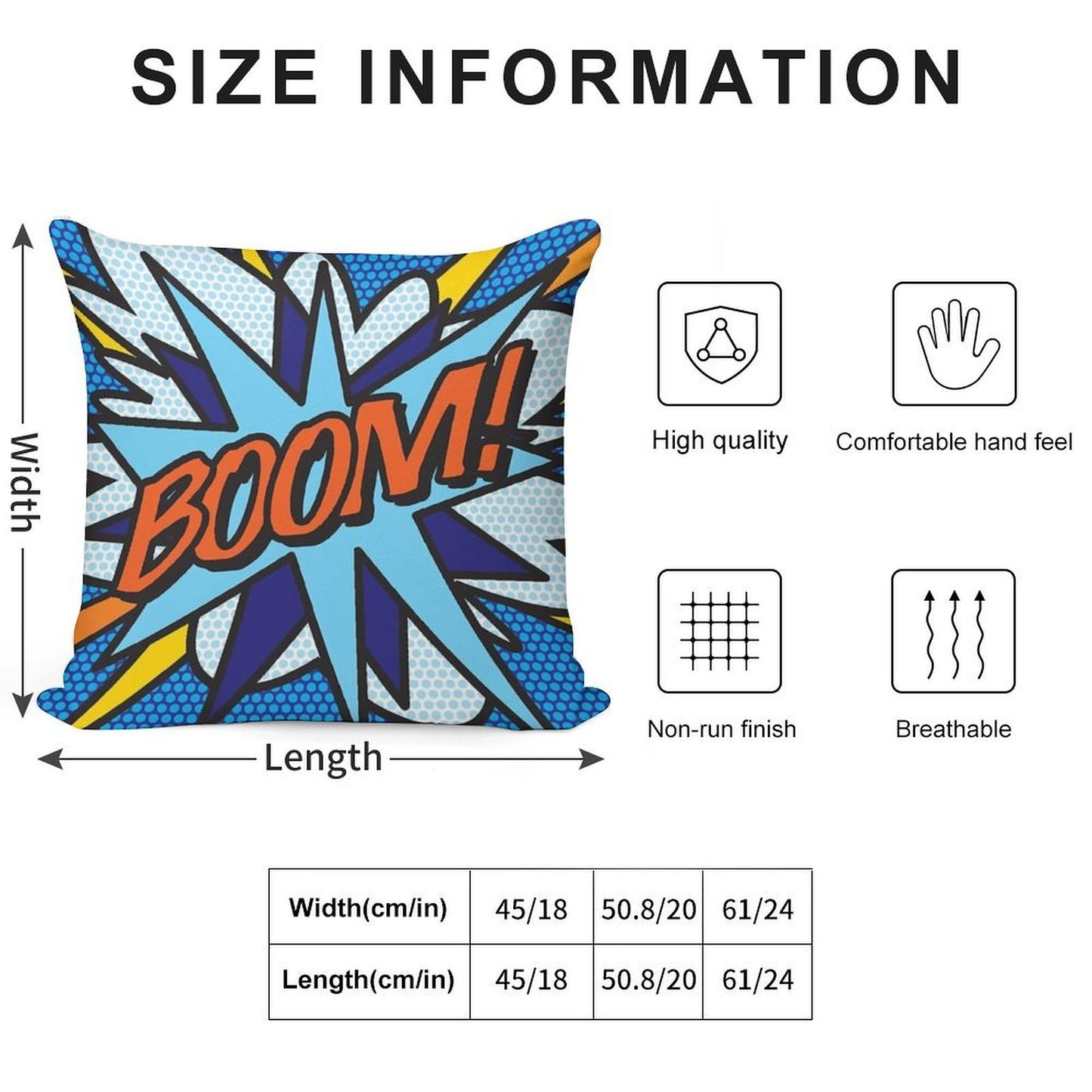 BOOM Comic Book Pop Art Modern Fun Retro Soft Luxury Feel Throw Pillow