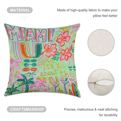 Miami Collage Linen Throw Pillow Cover