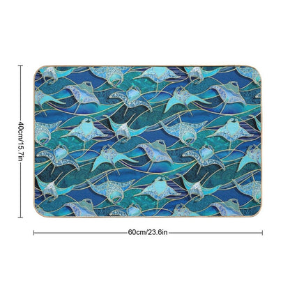Patchwork Manta Rays in Sapphire And Turquoise Blue Bath Mat