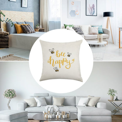 Bee Happy Linen Throw Pillow Cover