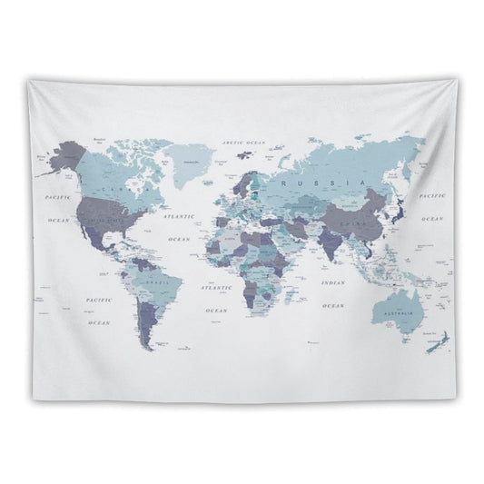 World Map in Blue Tapestry