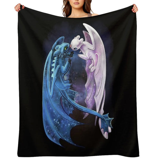 Dragon Heart - Starry Dragons - Toothless And Light Fury Throw Blanket