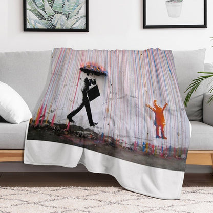 Banksy Umbrella Rainbow Happy Girl Throw Blanket