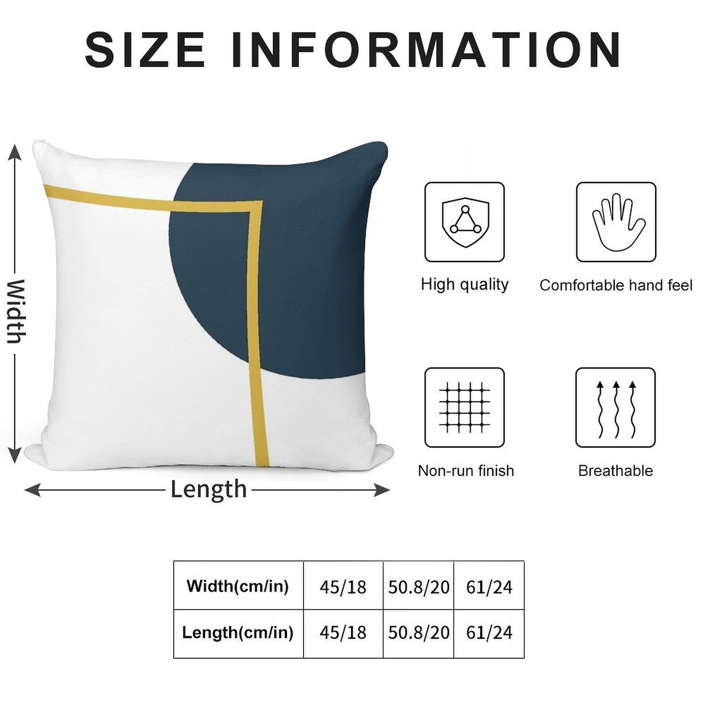 Abstract Geometric Minimalist Navy Blue, Light Mustard Yellow, And White Soft Easy Maintenance Throw Pillow