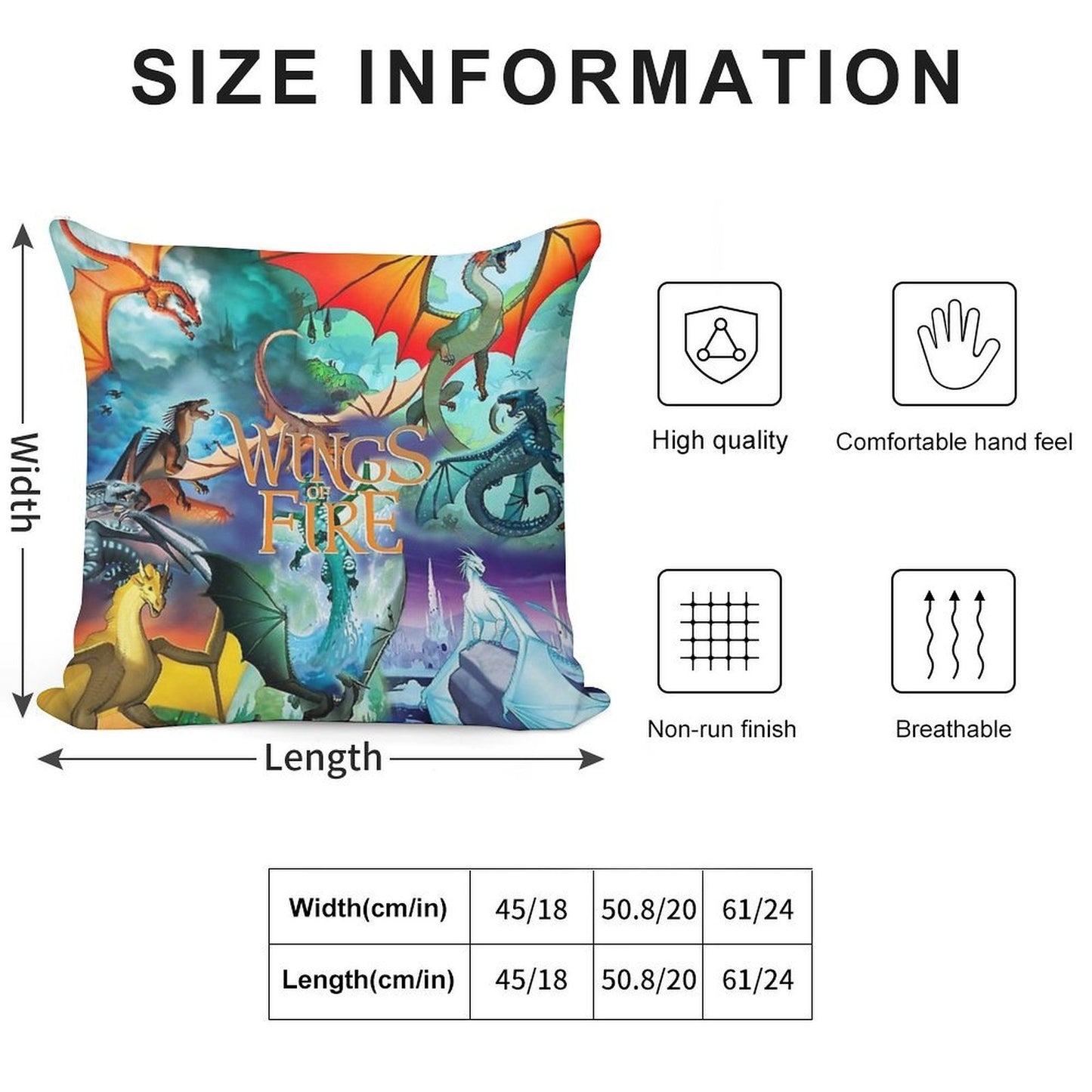 Wings of Fire All Dragon Series Soft Hidden Zipper Throw Pillow