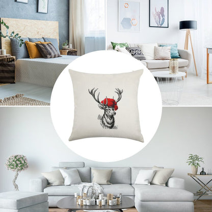 Deer with A Pollen Hat Linen Throw Pillow Cover