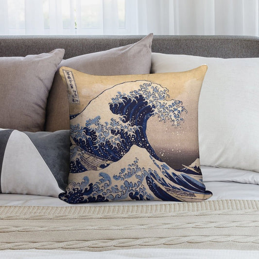 The Great Wave Off Kanagawa by Katsushika Hokusai (c 1830-1833) Soft Ultra-Soft Texture Throw Pillow