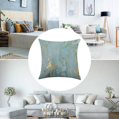 Marble Design - Gold Effect - Turquoise Blue, Teal Marbling Linen Throw Pillow Cover