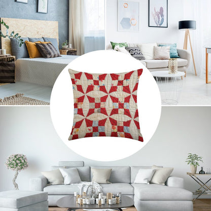 Vintage Patchwork Quilt in Red And White Linen Throw Pillow Cover