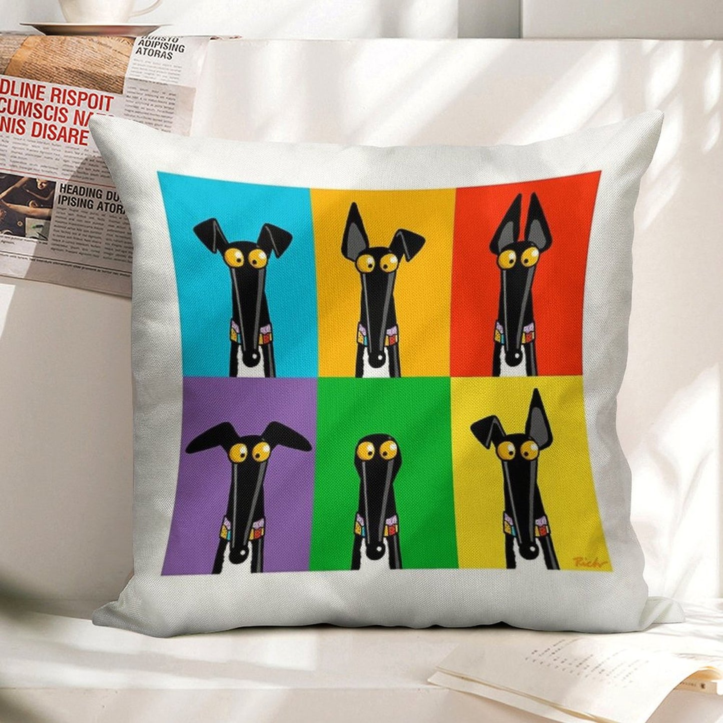 Greyhound Semaphore Linen Throw Pillow Cover