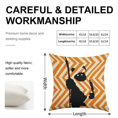Ewok Chevron Orange Linen Throw Pillow Cover