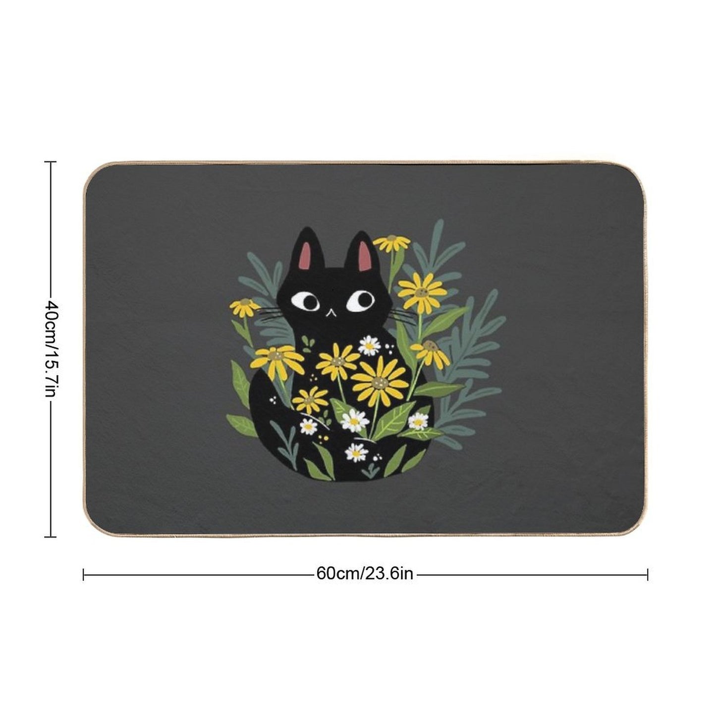 Black Cat with Flowers  Slip-Resistant Bath Mat