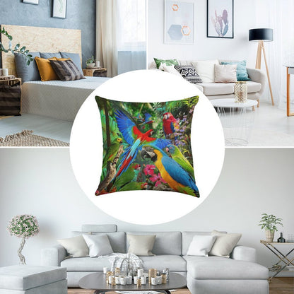 Parrots Linen Throw Pillow Cover