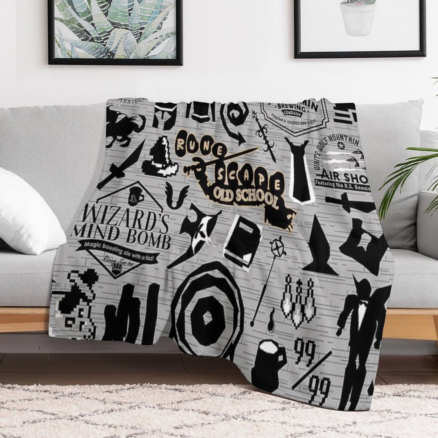 Old School Iconic Silhouette Images Desk Mat OSRS Throw Blanket